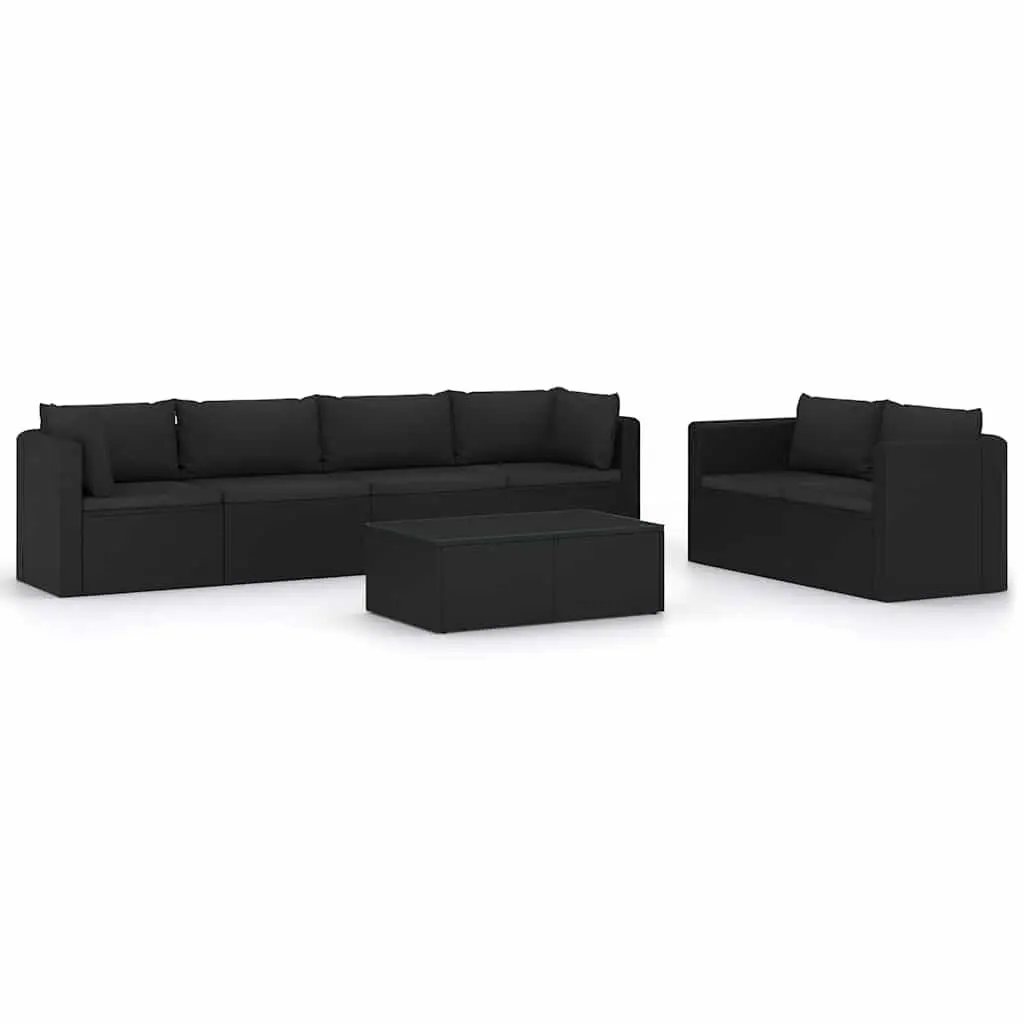 7 Piece Garden Lounge Set PE Rattan Modular Outdoor Furniture Black