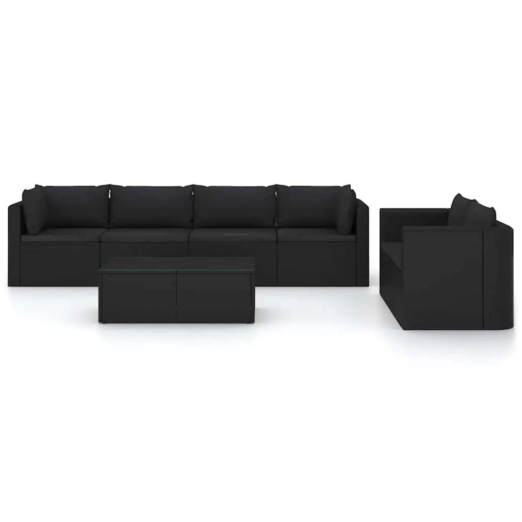 7 Piece Garden Lounge Set PE Rattan Modular Outdoor Furniture Black