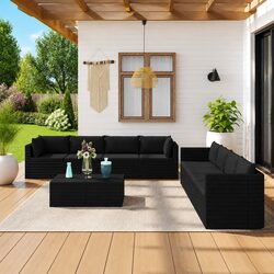 Practical 9-Piece Black Outdoor Lounge Set