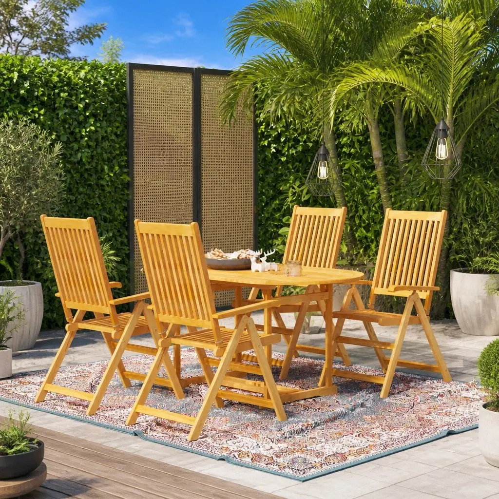 5 Piece Garden Dining Set Teak Wood Outdoor Furniture Brown