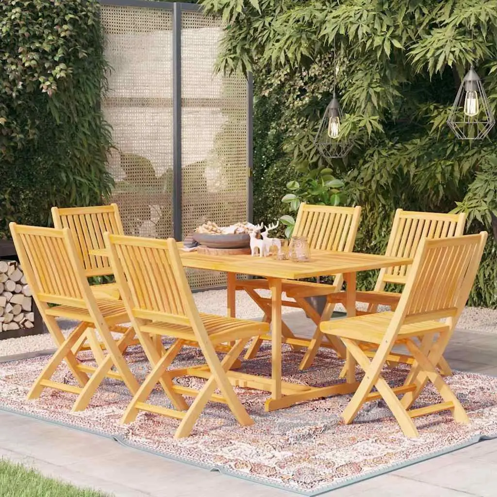 7 Piece Garden Dining Set Teak Wood Brown Foldable Chairs