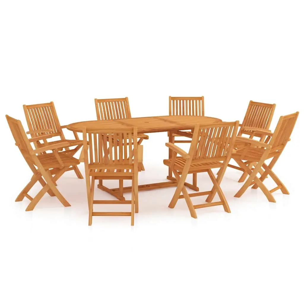 9 Piece Garden Dining Set Solid Teak Wood Outdoor Patio Furniture Table Brown