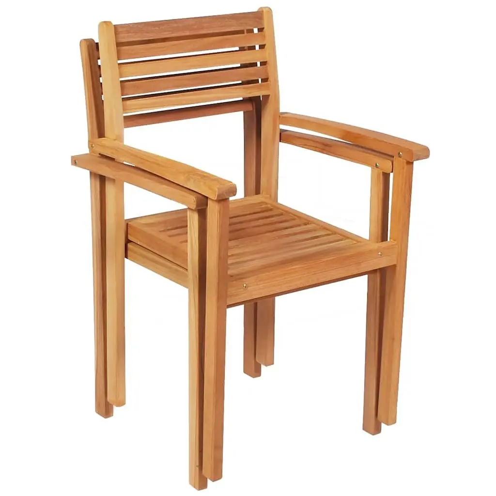 9 Piece Teak Wood Outdoor Dining Set Brown Stackable Chairs Garden Patio Table