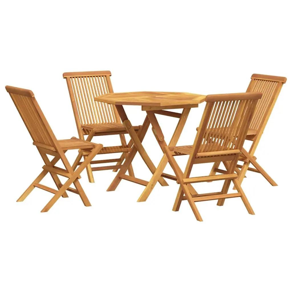 5 Piece Outdoor Dining Set Teak Wood Brown Foldable Furniture Table Chairs