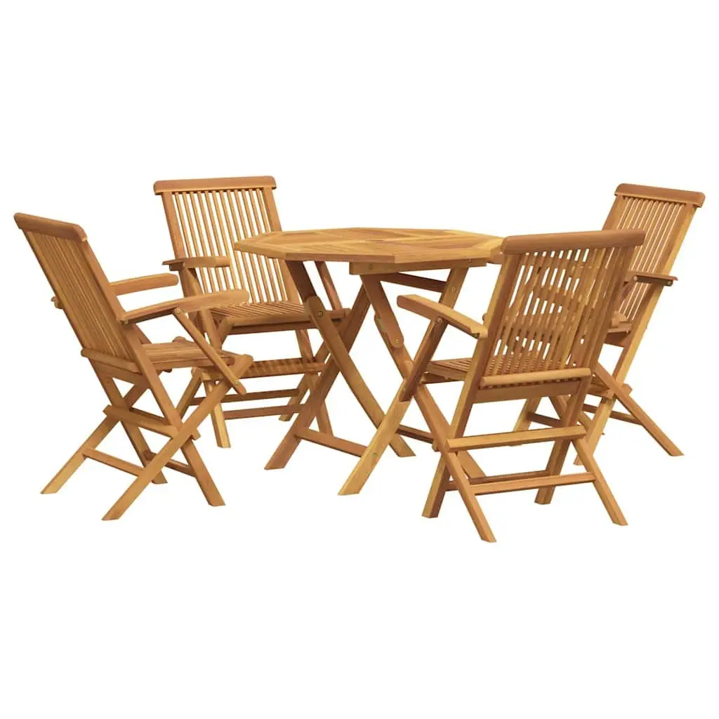 Garden Dining Set Teak Wood 5 Piece Outdoor Table Chairs Brown