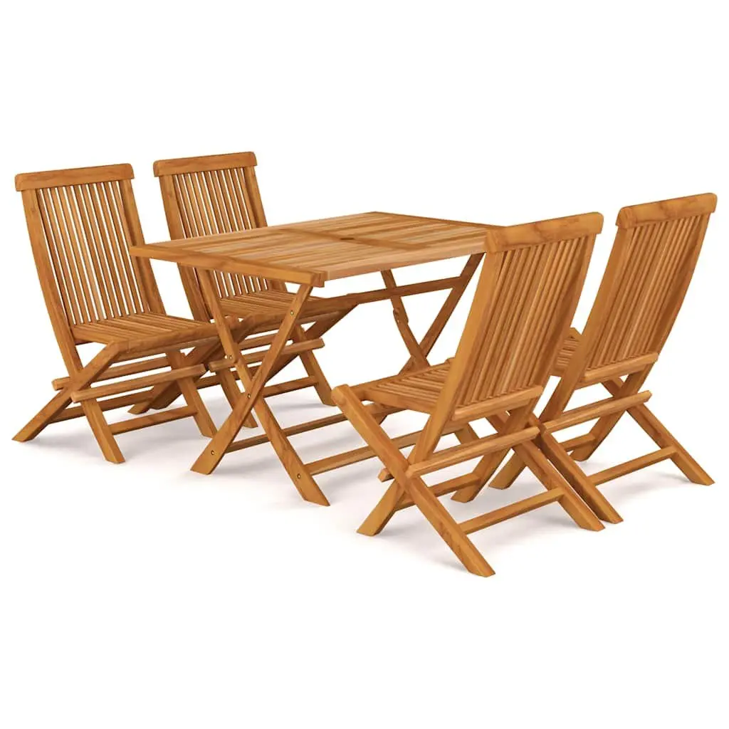 5 Piece Teak Wood Garden Dining Set Brown Outdoor Furniture Table and Chairs