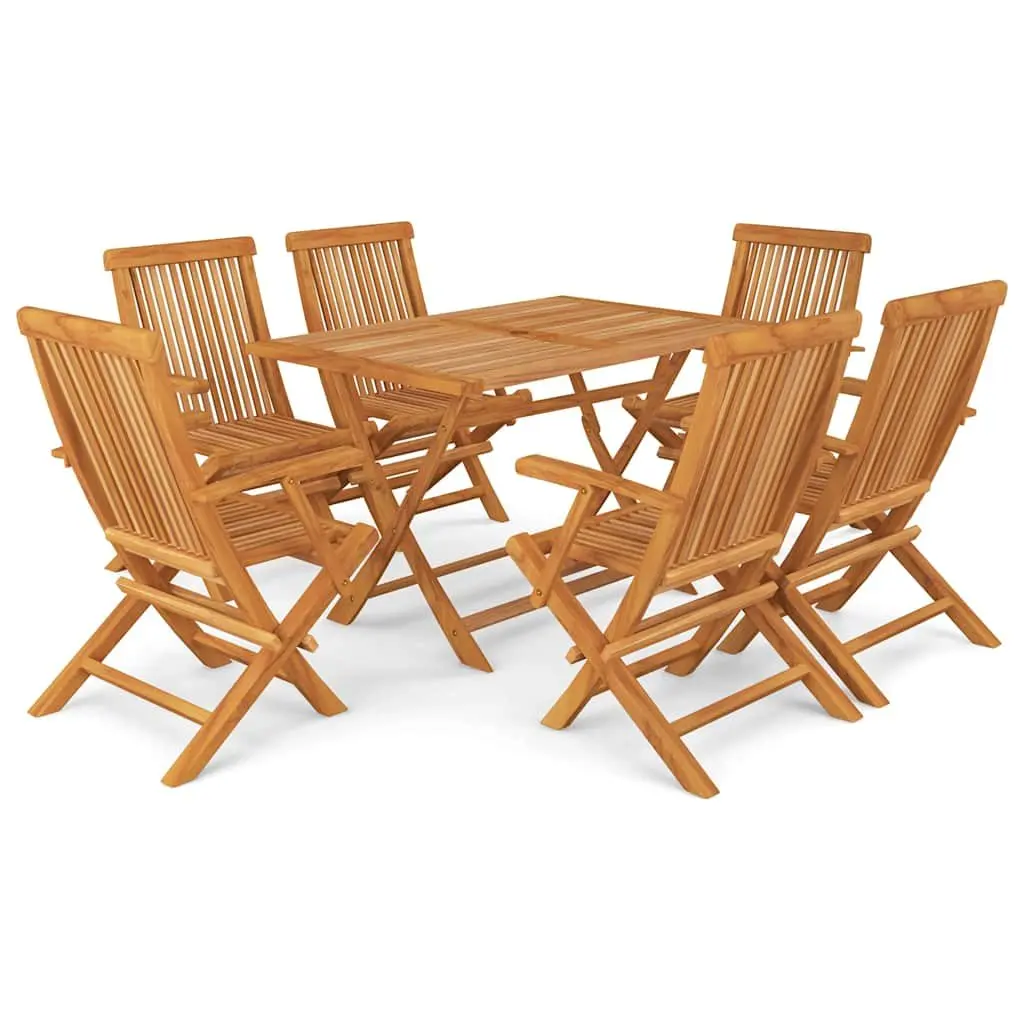 7 Piece Garden Dining Set Teak Hardwood Foldable Brown