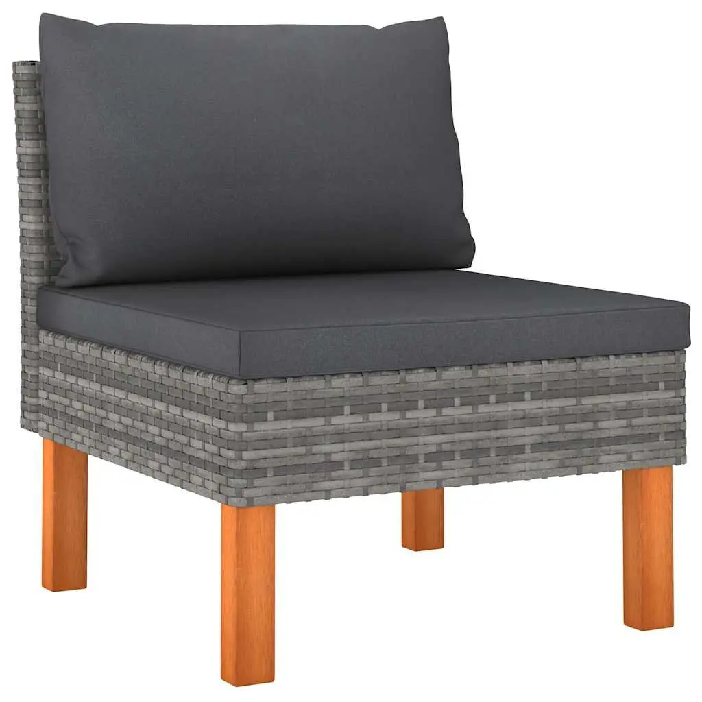 4-Seater Garden Sofa Outdoor Poly Rattan Grey Powder-coated Steel Frame with Eucalyptus Wood Legs and Cushions