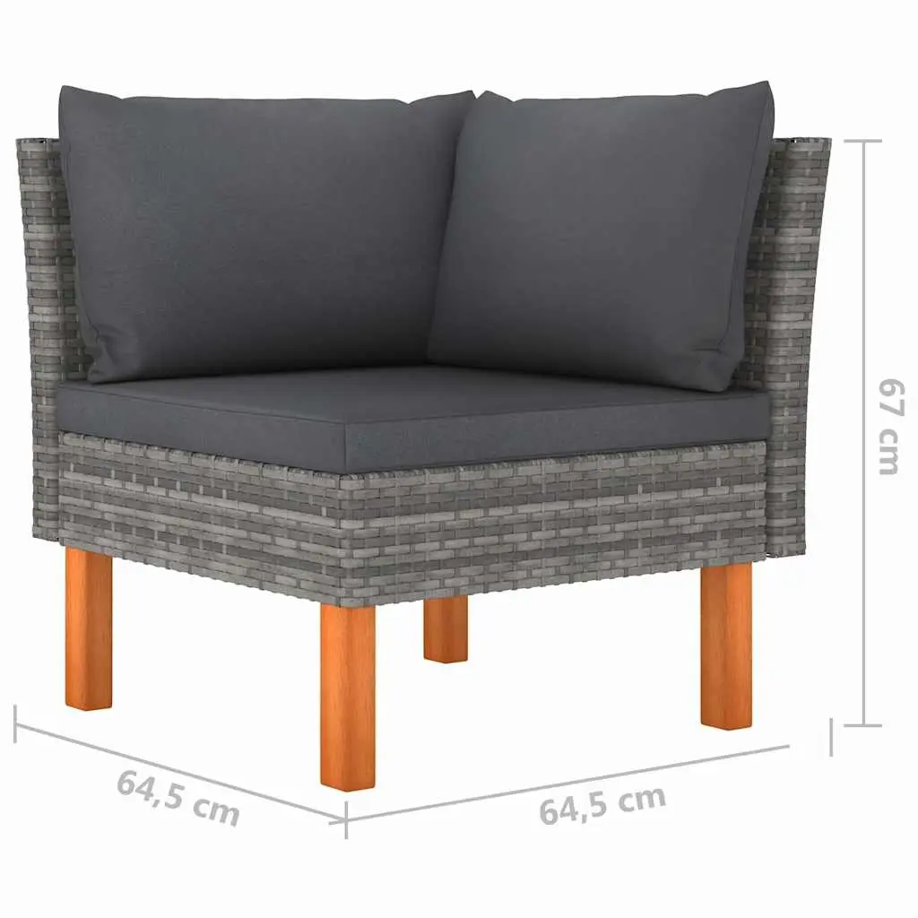 4-Seater Garden Sofa Outdoor Poly Rattan Grey Powder-coated Steel Frame with Eucalyptus Wood Legs and Cushions