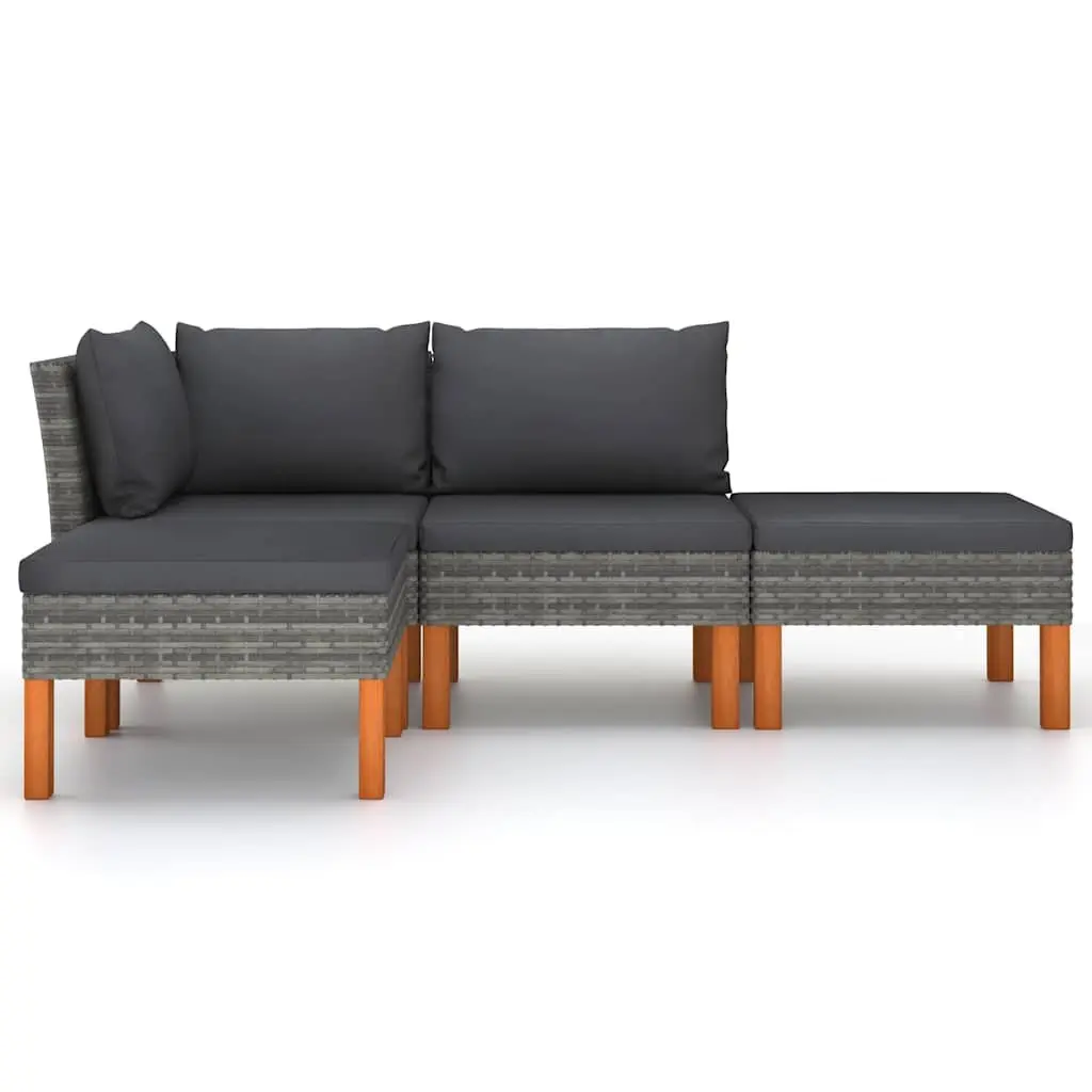 Garden Lounge Set 4 Piece Poly Rattan Outdoor Furniture Grey Cushions Sofa