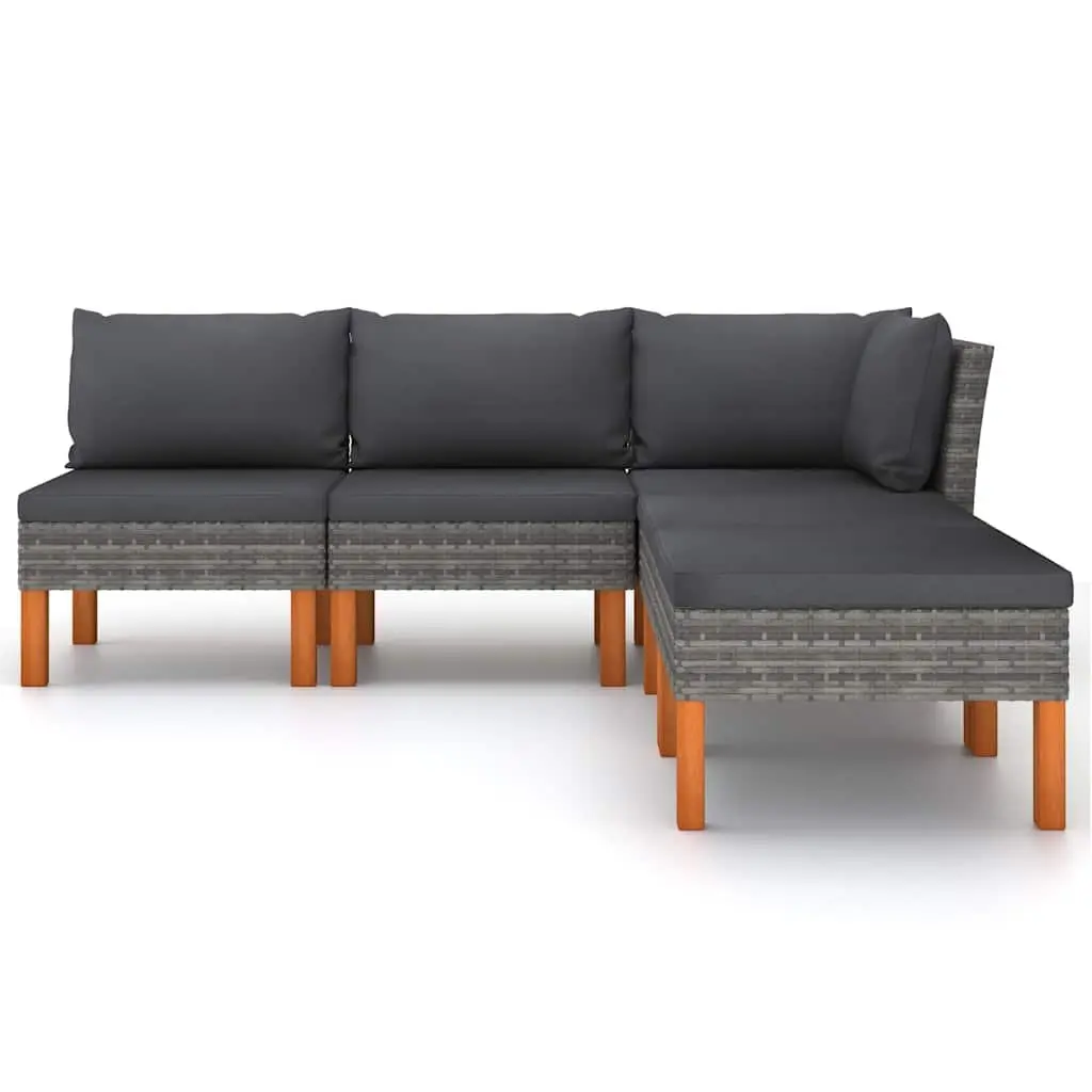 Garden Lounge Set Poly Rattan Sofa 5 Piece Outdoor Furniture with Cushions Grey