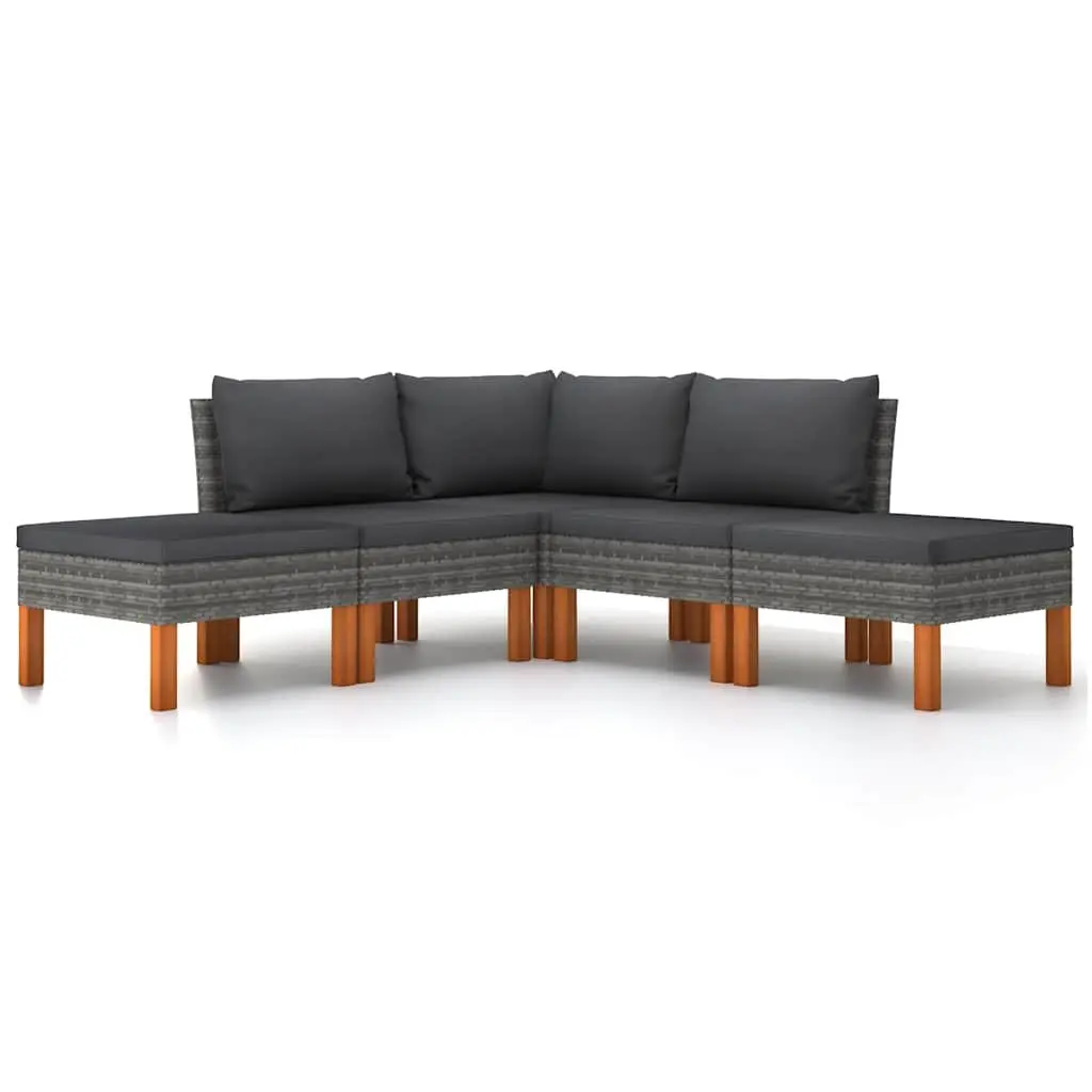 Garden Lounge Set Poly Rattan Sofa 5 Piece Outdoor Furniture with Cushions Grey