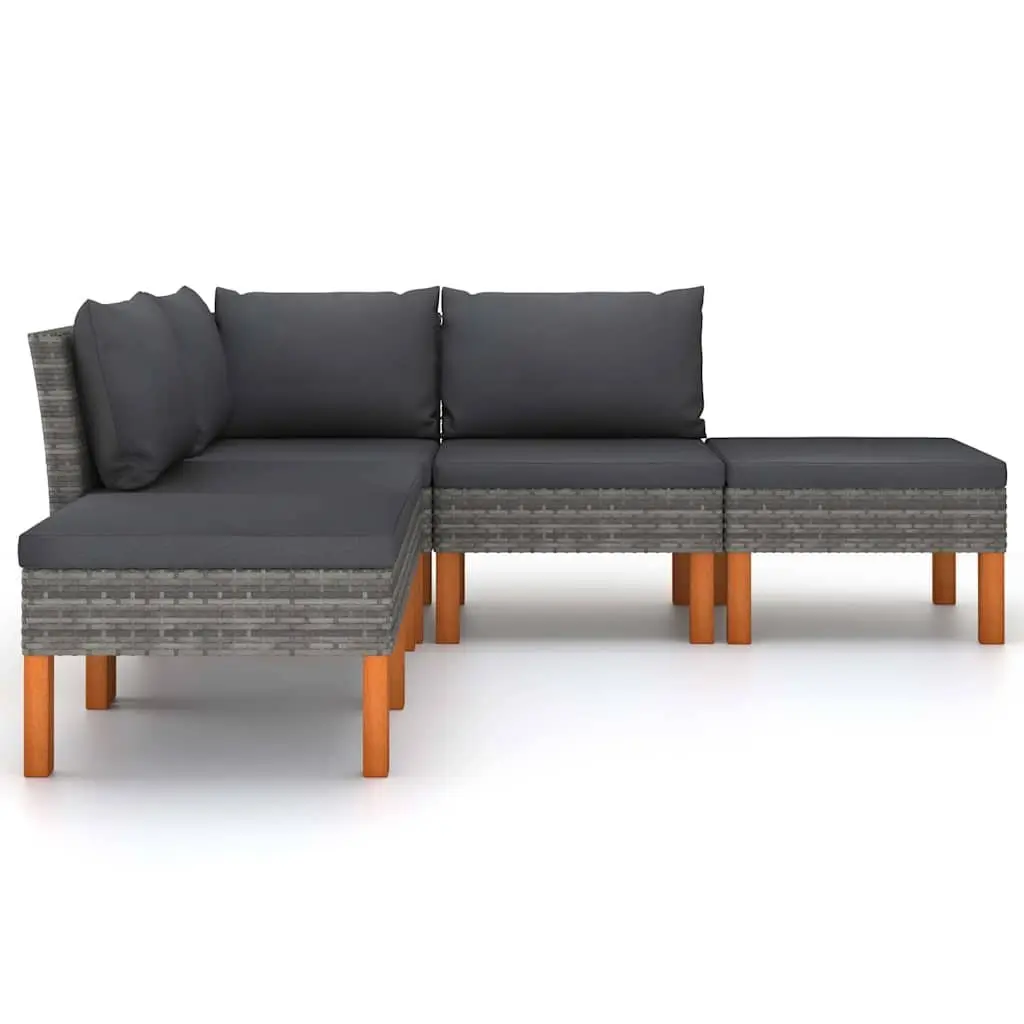 Garden Lounge Set Poly Rattan Sofa 5 Piece Outdoor Furniture with Cushions Grey
