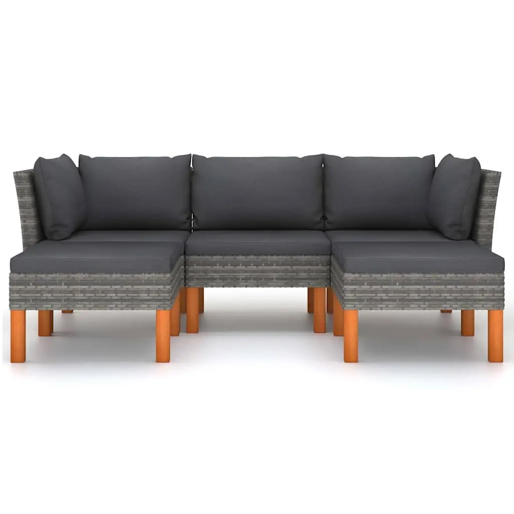 5PieceOutdoorFurnitureSetGreyPolyRattanGardenLoungeSofaWithComfortCushions