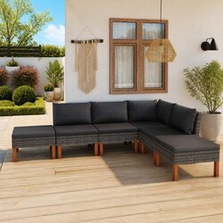 Garden Lounge Set 6 Piece Poly Rattan Outdoor Furniture Grey with Cushions