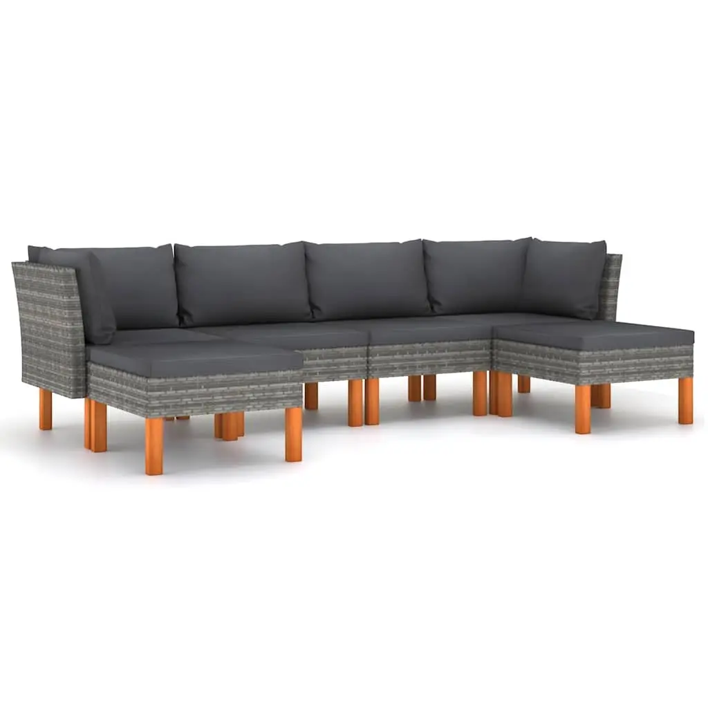 Garden Lounge Set Poly Rattan 6 Piece Outdoor Furniture Grey Sofa with Cushions