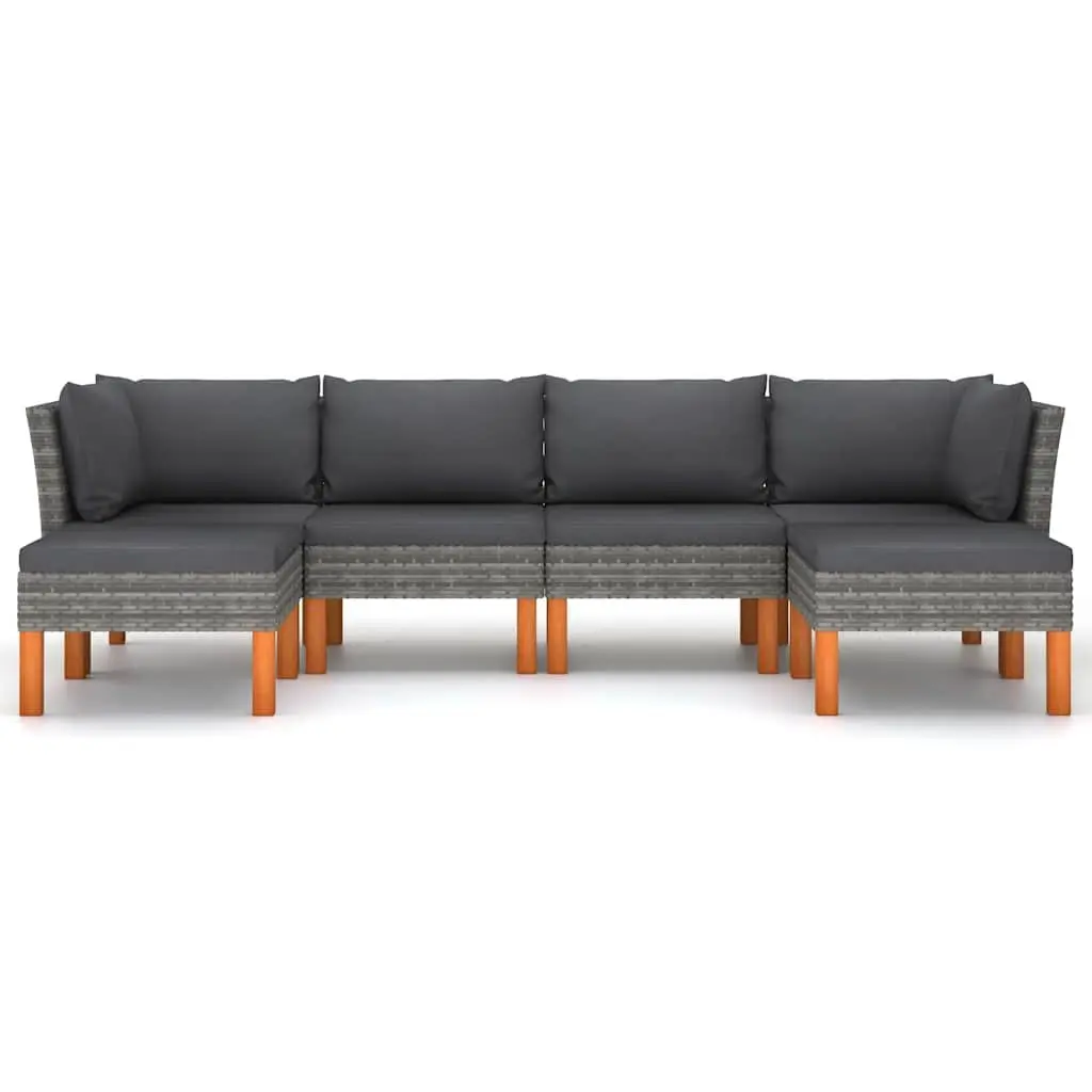 Garden Lounge Set Poly Rattan 6 Piece Outdoor Furniture Grey Sofa with Cushions
