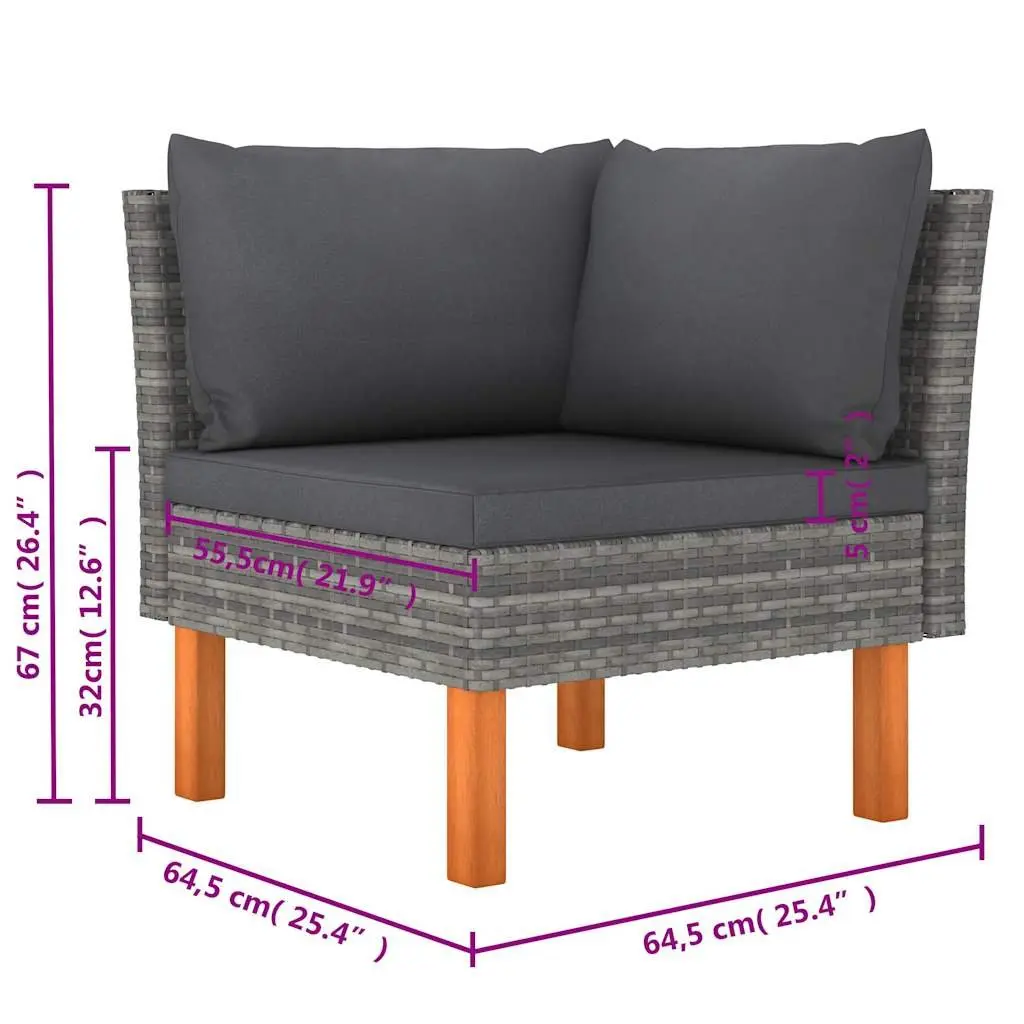 Garden Lounge Set Poly Rattan 6 Piece Outdoor Furniture Grey Sofa with Cushions