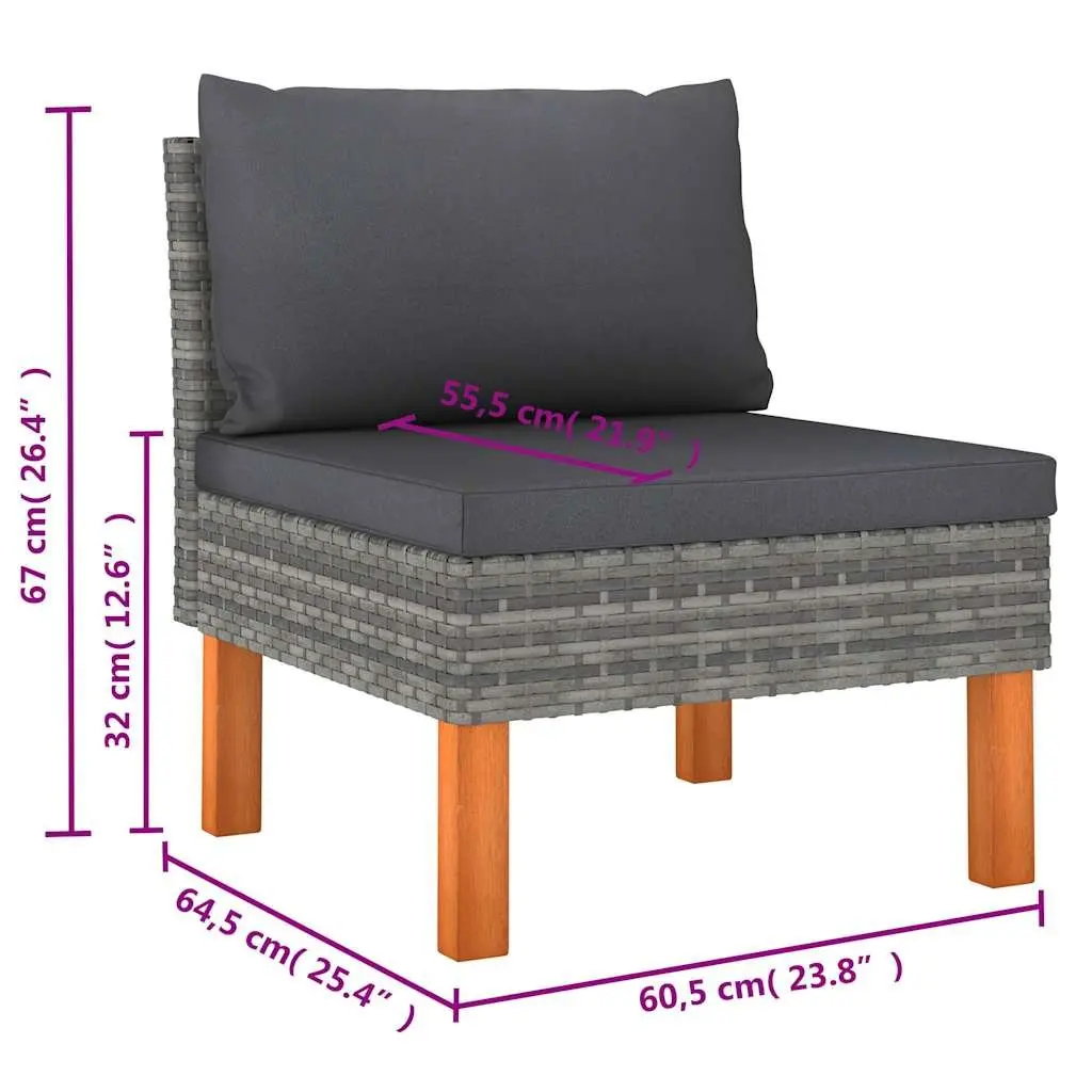 Garden Lounge Set Poly Rattan 6 Piece Outdoor Furniture Grey Sofa with Cushions