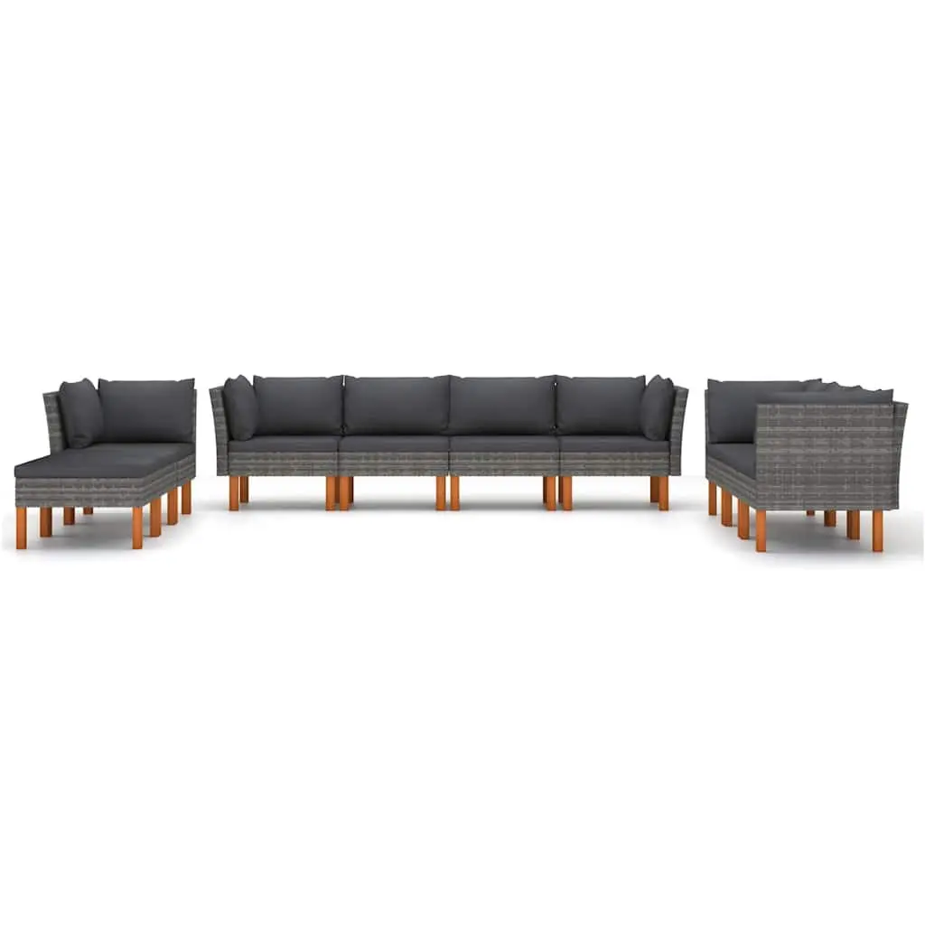 Garden Lounge Set 10 Piece Outdoor Furniture Grey PE Rattan Powder Coated Steel Sofa with Cushions