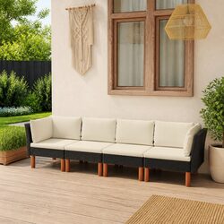 4-Seater Garden Sofa Outdoor Lounge Set with Cushions Black Rattan Furniture