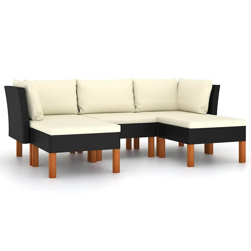 Garden Lounge Set PE Rattan Outdoor Sofa 5 Piece Black Patio Furniture