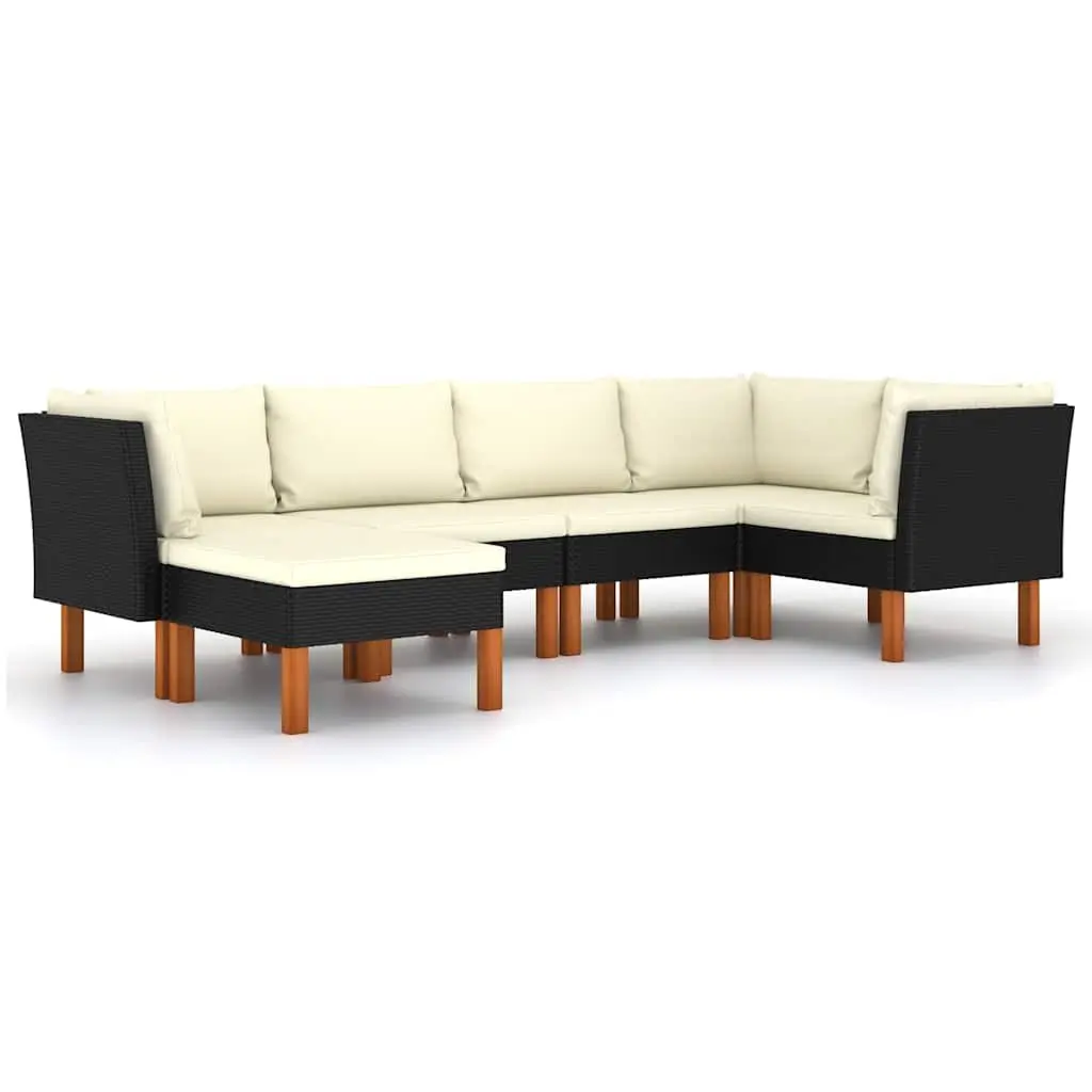 Garden Lounge Set PE Rattan Sofa with Cushions 6 Piece Black