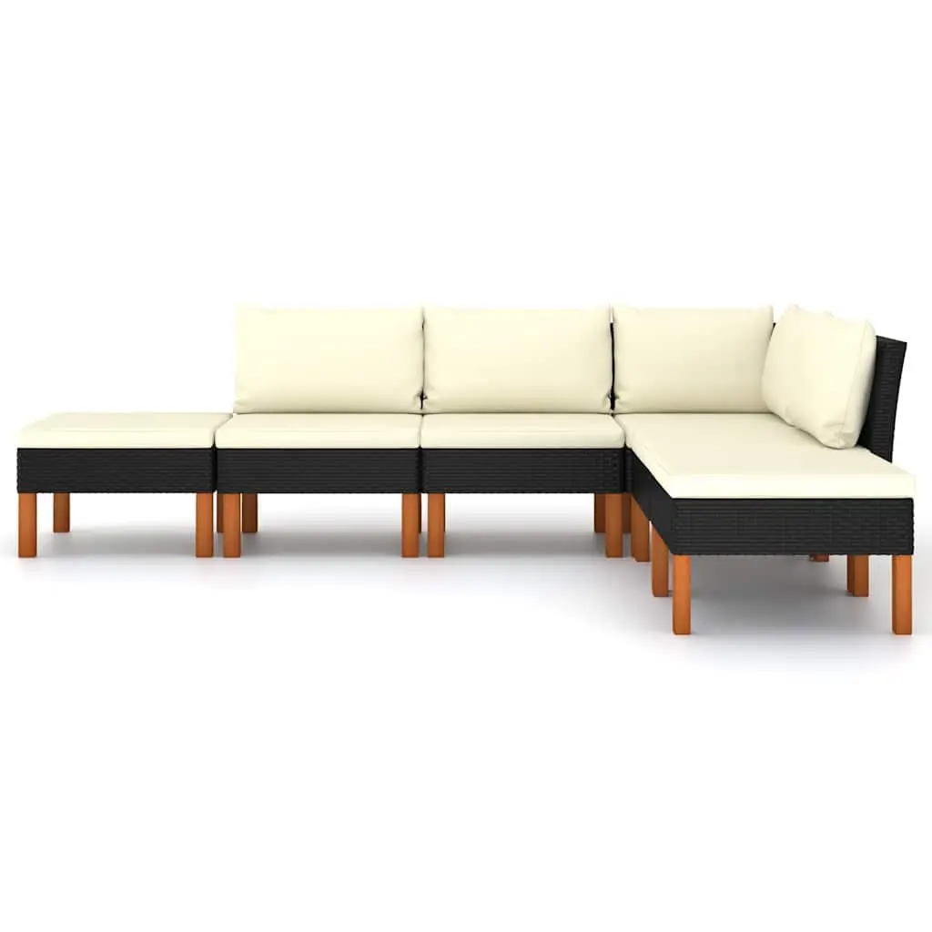 Garden Lounge Set 6 Piece Outdoor Sofa PE Rattan Powder-coated Steel Frame Cushions Black