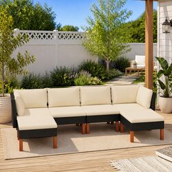 Practical 6-Piece Garden Lounge Set Black Outdoor Furniture