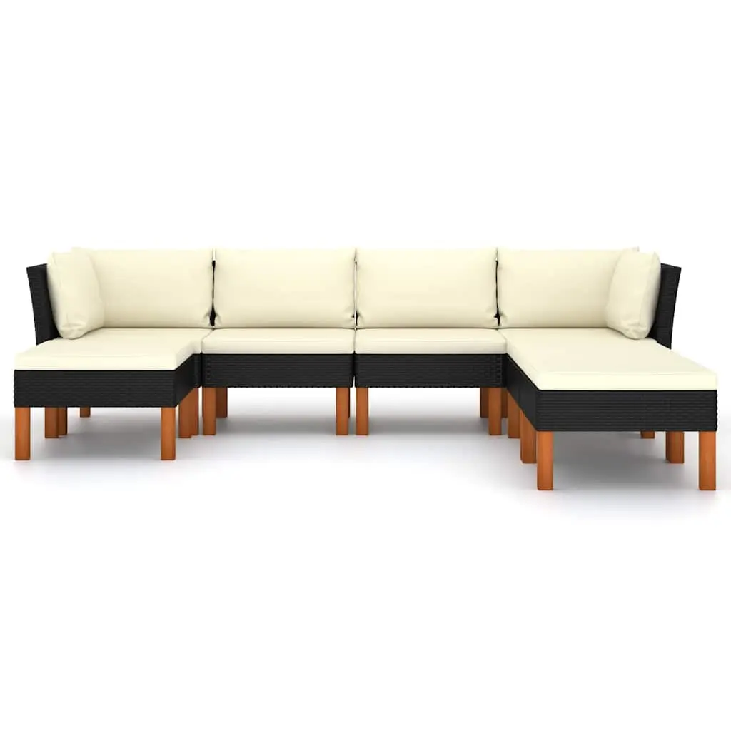 Garden Lounge Set 7 Piece Outdoor Furniture PE Rattan Powder-coated Steel Black