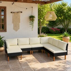 7 Piece Garden Lounge Set Outdoor Furniture Poly Rattan Sofa with Cushions Black