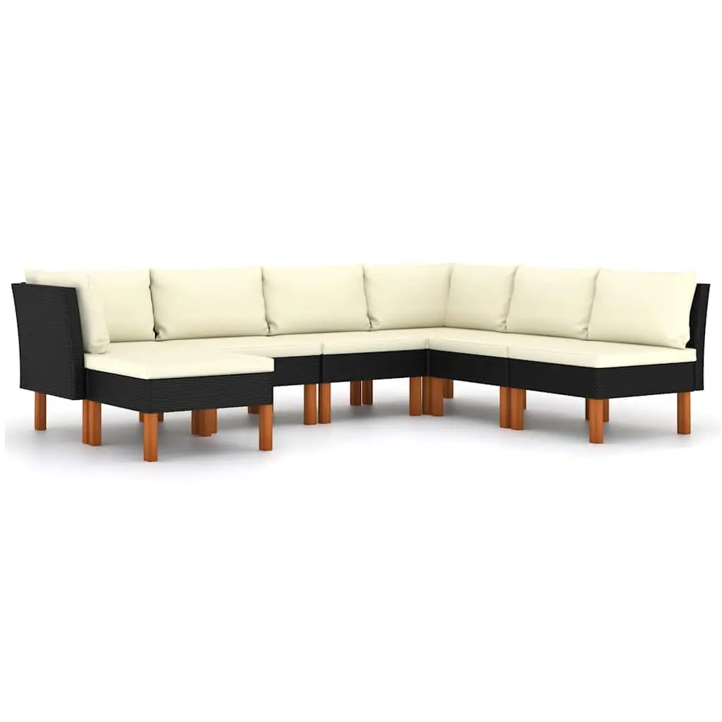 7 Piece Outdoor Lounge Set Poly Rattan Sofa with Cushions Black