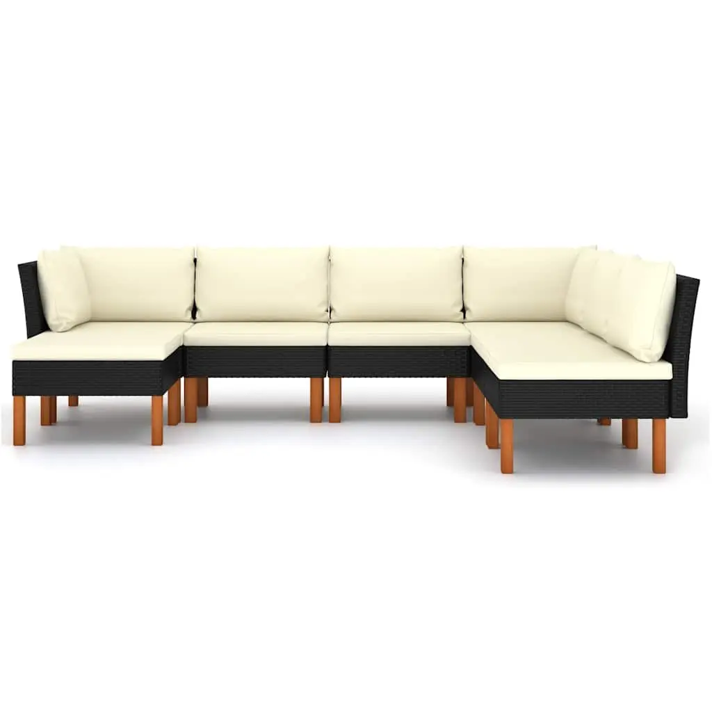 7 Piece Outdoor Lounge Set Poly Rattan Sofa with Cushions Black
