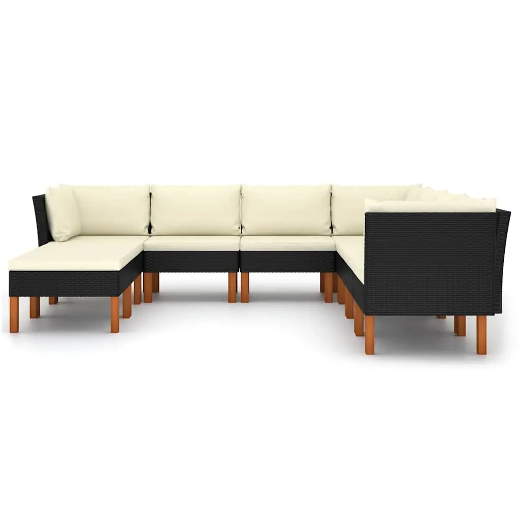 Garden Lounge Set Poly Rattan Sofa 9 Piece Outdoor Furniture with Cushions Black