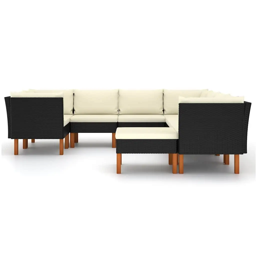 Garden Lounge Set 9 Piece Outdoor Furniture Poly Rattan Sofa with Cushions Black