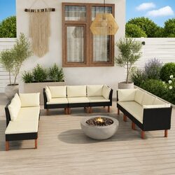 Garden Lounge Set 9 Piece Outdoor Furniture Poly Rattan Sofa with Cushions Black