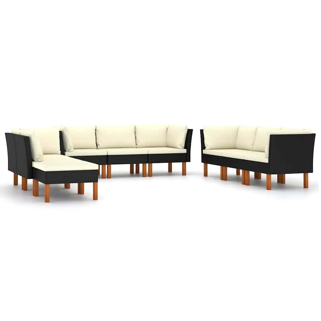 Garden Lounge Set Poly Rattan 9 Piece Outdoor Furniture with Cushions Black