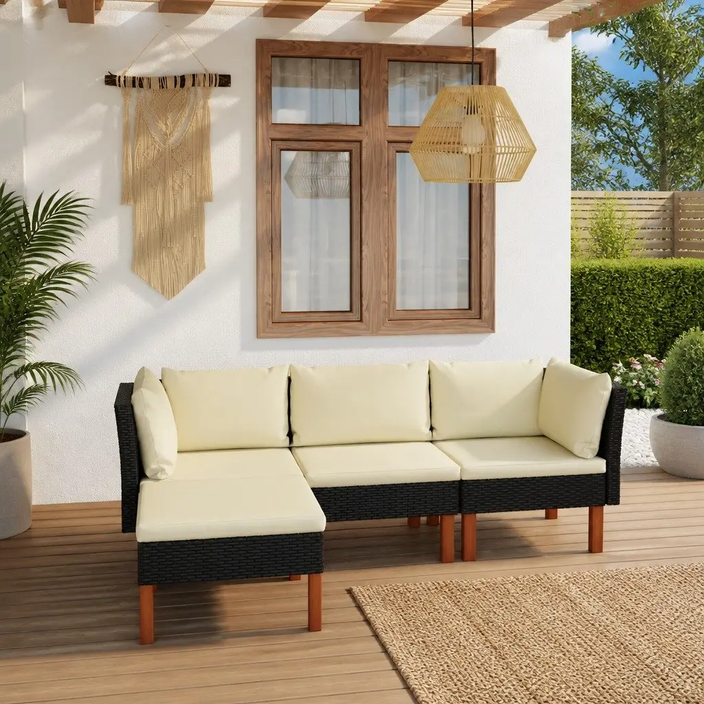Garden Lounge Set 4 Piece Outdoor Sofa Poly Rattan Black
