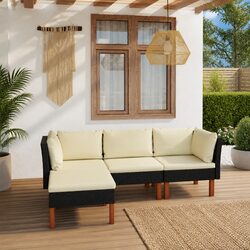 Garden Lounge Set 4 Piece Outdoor Sofa with Cushions Poly Rattan Black