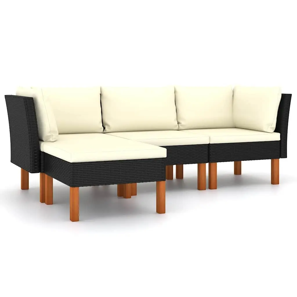 Garden Lounge Set 4 Piece Outdoor Sofa Poly Rattan Black