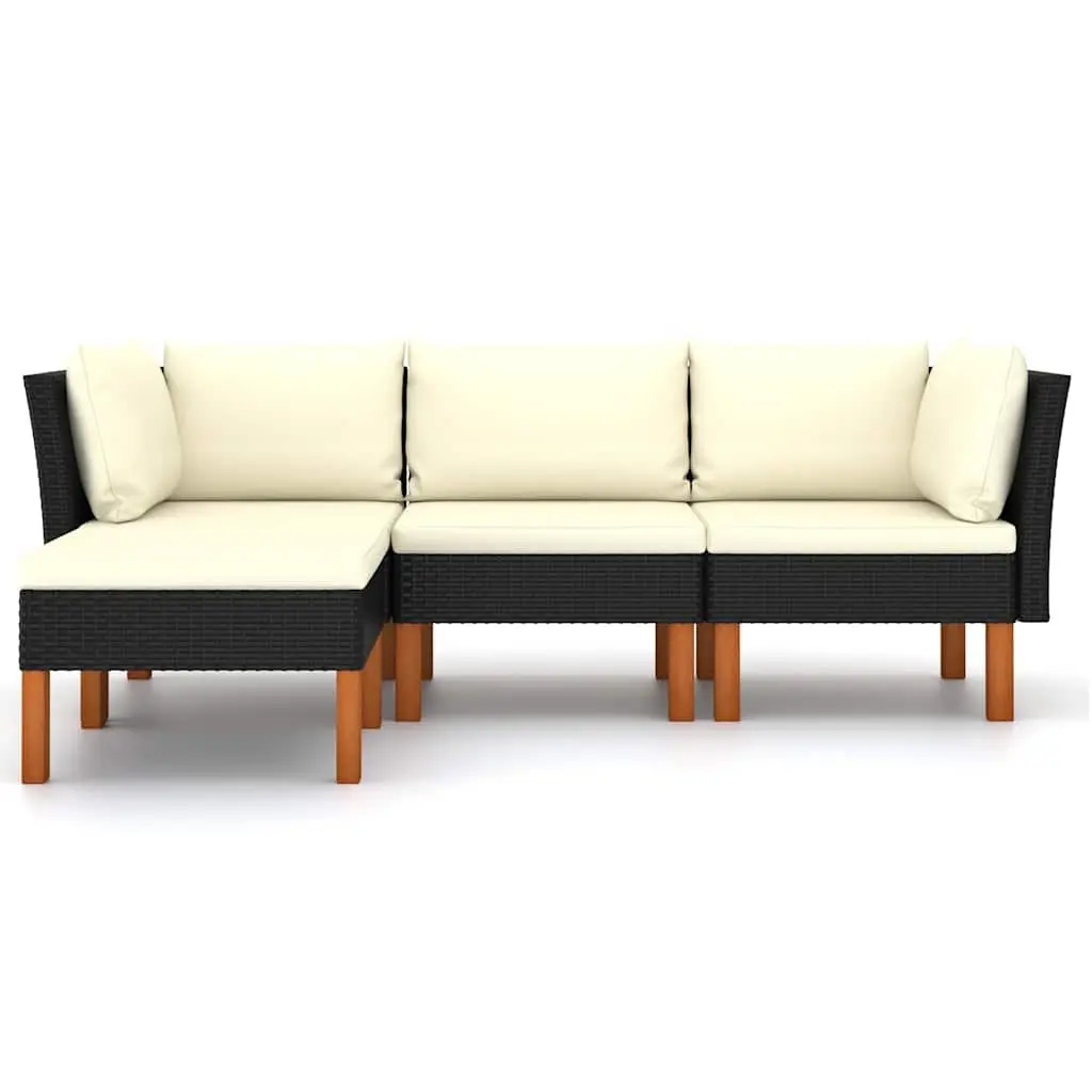 Garden Lounge Set 4 Piece Outdoor Sofa Poly Rattan Black