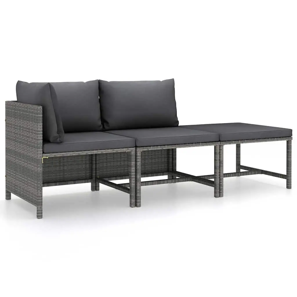Outdoor Lounge Set 3 Piece Poly Rattan Grey with Cushions