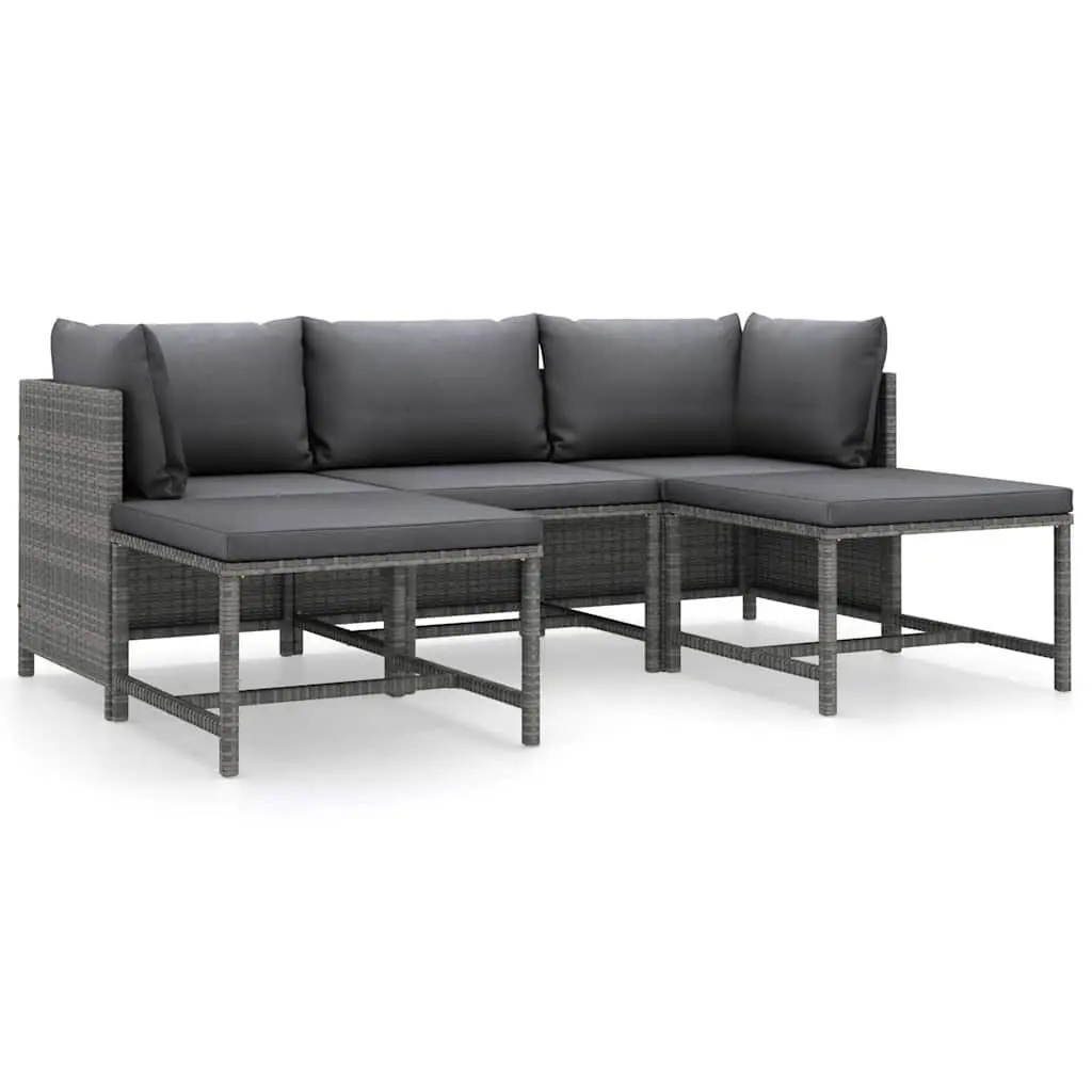 Garden Lounge Set Poly Rattan 5 Piece Modular Grey Cushions