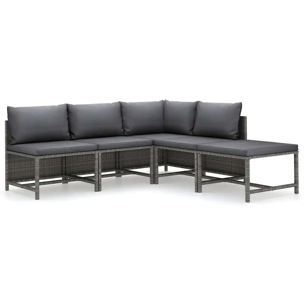 Garden Lounge Set 5 Piece Poly Rattan Outdoor Furniture Grey with Cushions