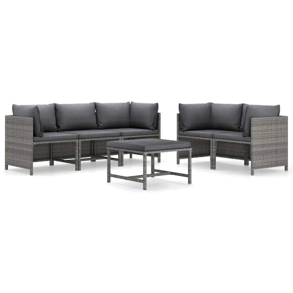 Garden Lounge Set Poly Rattan 6 Piece Outdoor Furniture Grey with Cushions