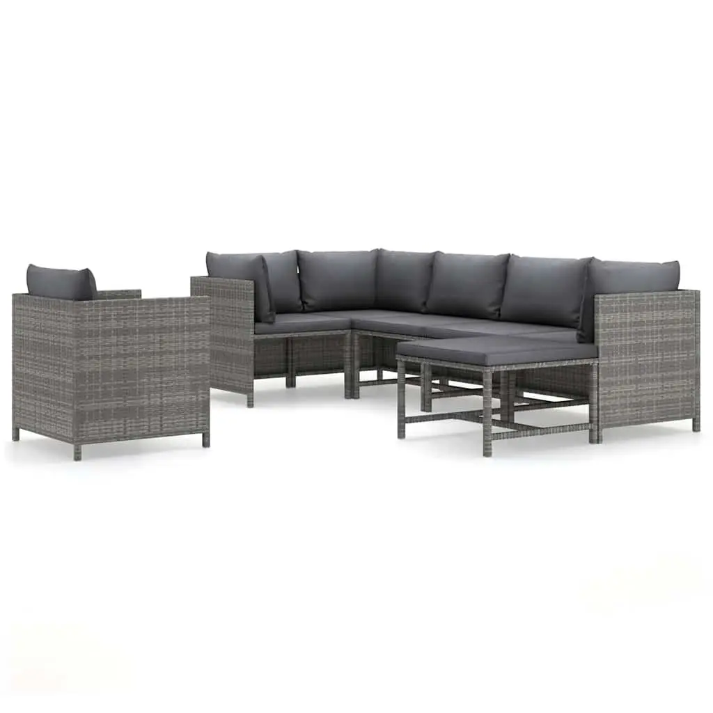 Outdoor Lounge Set Poly Rattan 7 Piece Grey Modular with Cushions