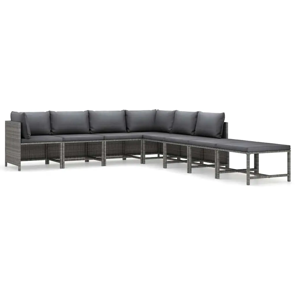 Poly Rattan Garden Lounge Set 8 Pieces Grey Outdoor Furniture with Cushions