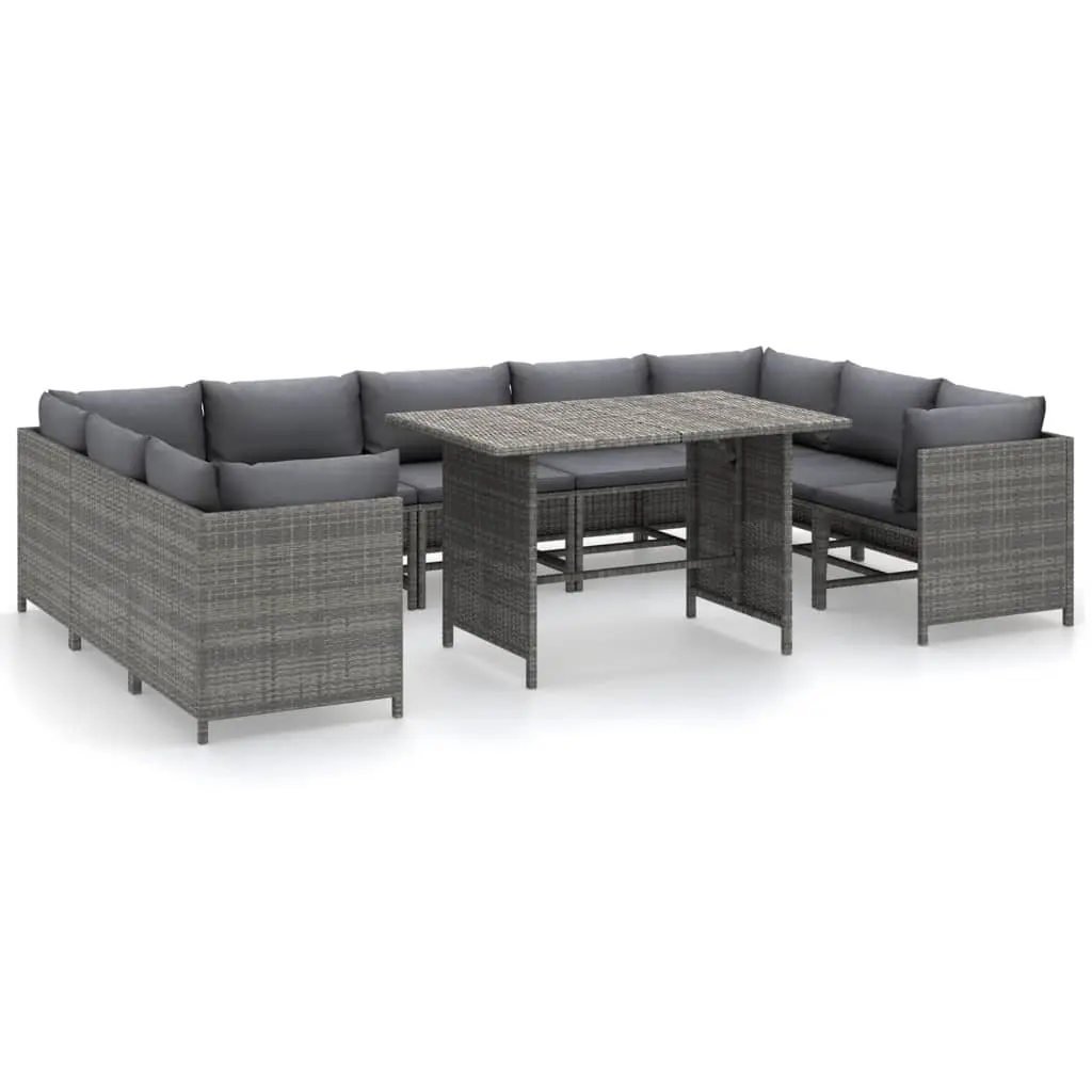 Garden Lounge Set Poly Rattan 10 Piece Outdoor Furniture Grey with Cushions