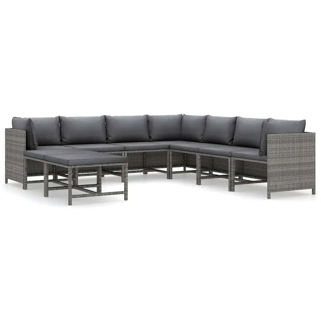 Modular 9 Piece Outdoor Lounge Set Poly Rattan Grey Cushions Furniture Garden