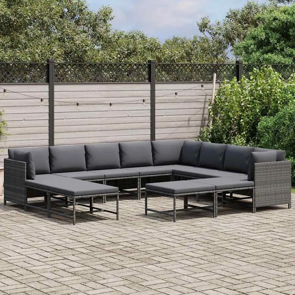 Garden Lounge Set Poly Rattan 12 Piece Modular Outdoor Furniture Grey
